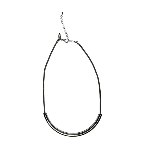 Avenue Women's Silver-Tone Metal Curved 1/2 Tube & Tube Chain Necklace - Picture 1 of 12